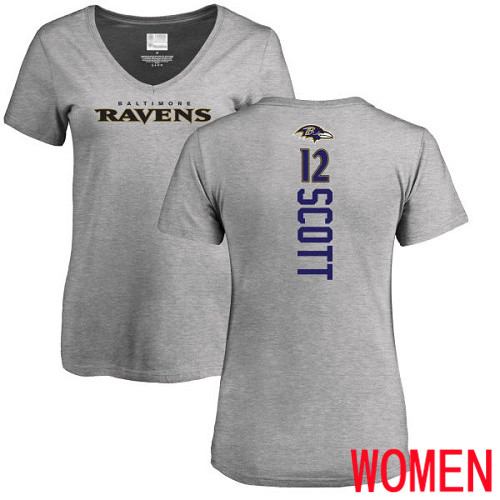 Baltimore Ravens Ash Women Jaleel Scott Backer V-Neck NFL Football #12 T Shirt